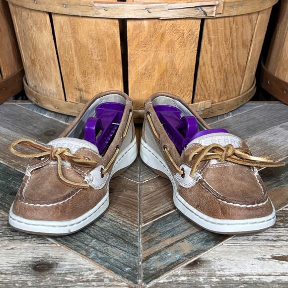Sperry Angelfish Tan Gold Leather Canvas Boat Shoes Womens Size 5 - Picture 7 of 11